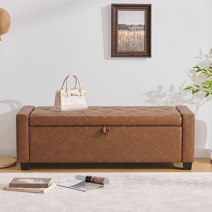 Huatean Home 48" Ottoman with Storage, Storage Ottoman Bench with Safety Hinge