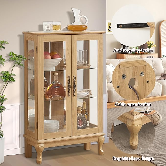 Curio Cabinet with Lighted, Curio Display Cabinet, Glass Display Cabinet with