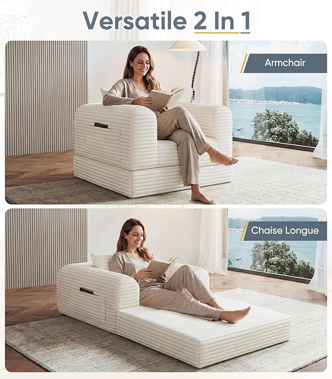 SYFERLORY Versatile 2 in1 Armchair Accent Chair Couch Convertible Boneless