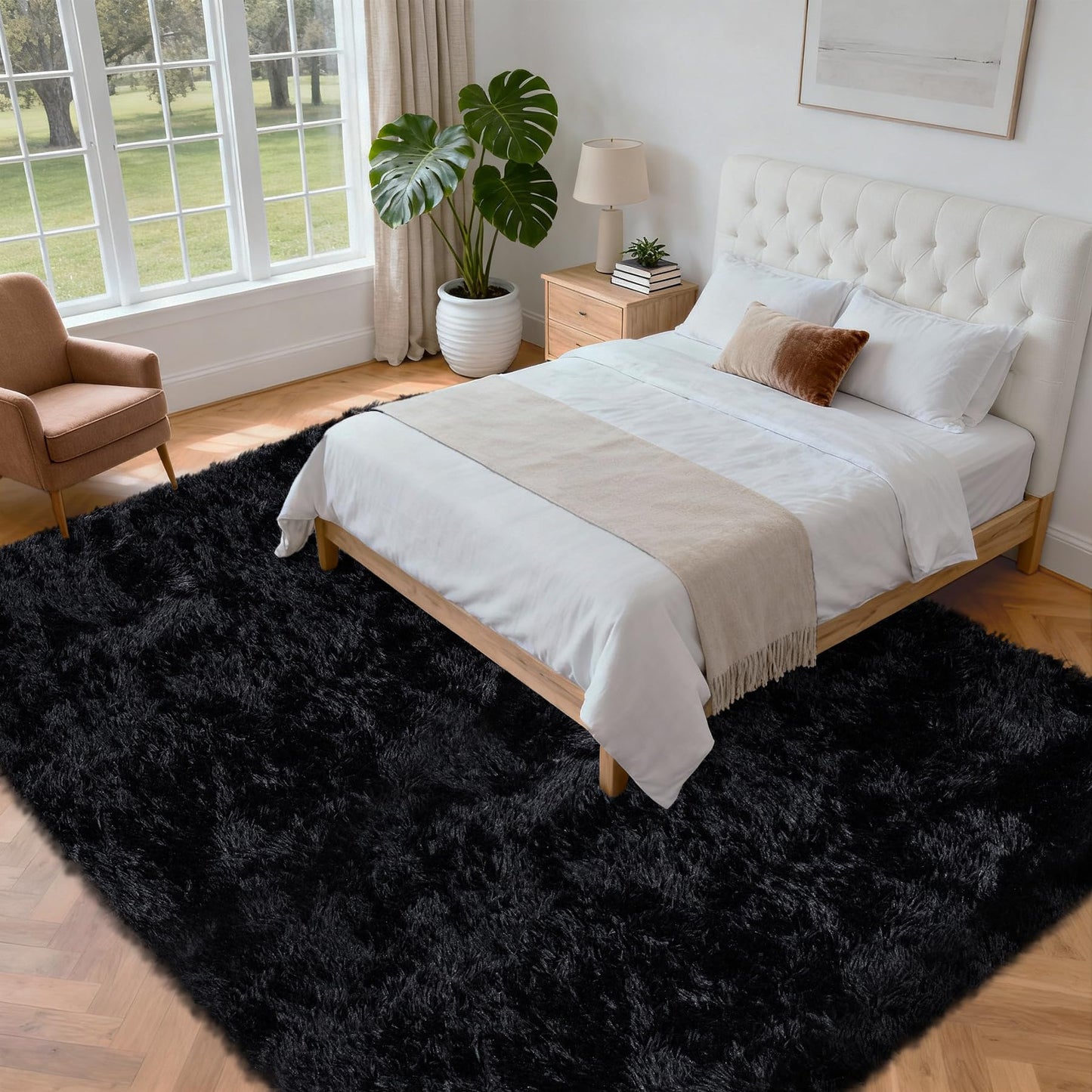 6x9 Area Rug for Living Room: Ultra Soft Fluffy Rug Modern Large Thicked Shag Rug for Bedroom Non Slip Indoor Fuzzy Carpets for Girls Kids Room Nursery Dorm Home Decor Black