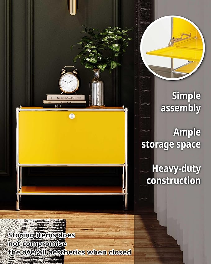 Metal Sidetable with Flap Door, 27.5" Height