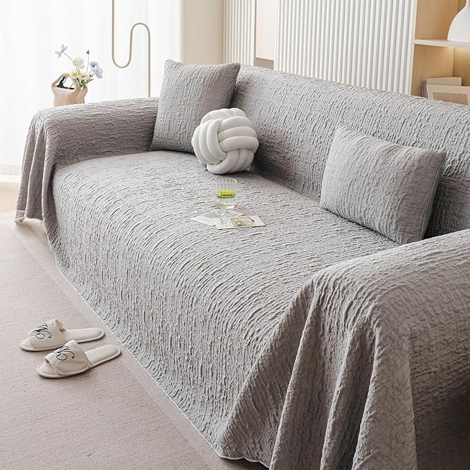 DREAMINGO Bubble Textured Cooling Sofa Cover, Ice Silk Breathable Couch Cover