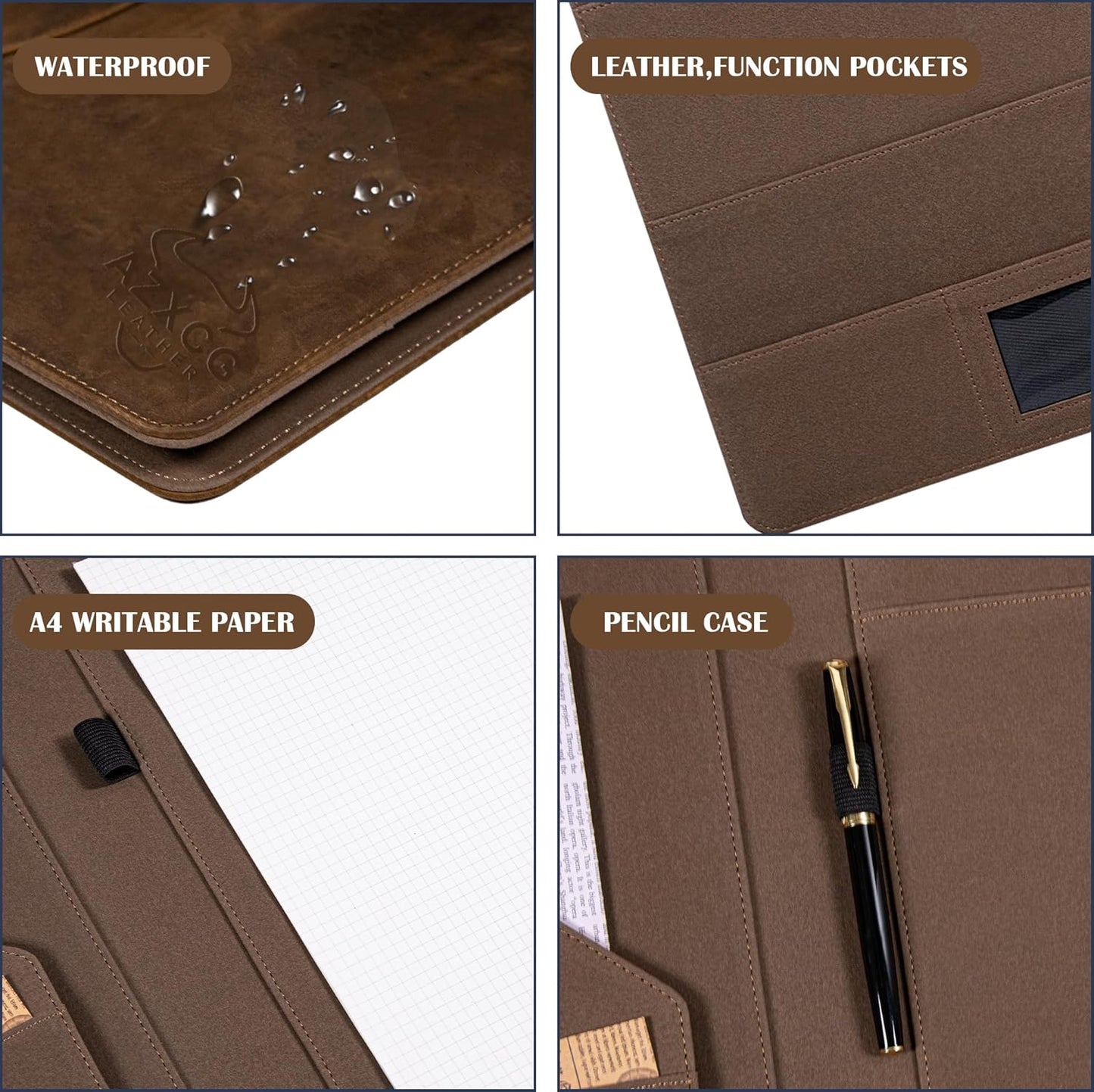 AZXCG Custom Padfolio Binder, Free Engraved Name,Leather Padfolio for Men and Women,Interview Resume Folder,Business Card Holder,Gift Portfolio