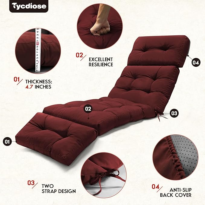 Outdoor Chaise Lounge Chair Cushion Replacement 74.4 x 22 x 4.7 Inches Memory