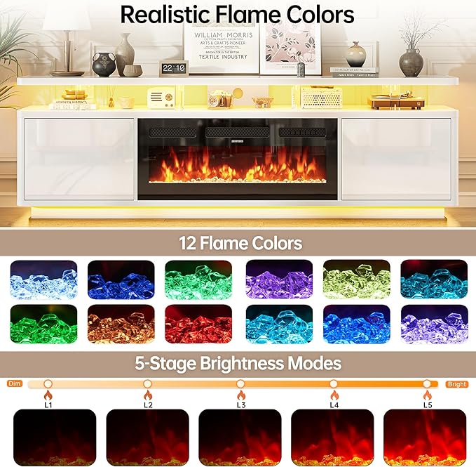 MXV 70" Fireplace TV Stand for TVs up to 80", Entertainment Center