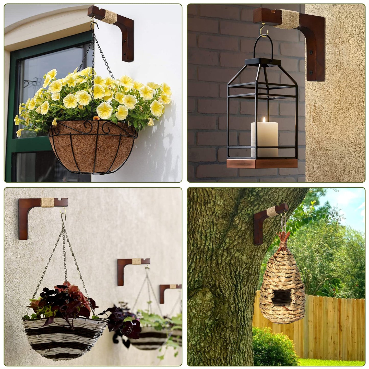 Plant Hanger Hooks for Indoor Hanging Plants, 2 Pack Rustic Farmhouse Wooden Hanging Basket Wall Bracket Plant Hooks for Indoor Outdoor Flower Pots Lanterns Wind Chime Balcony Light Garden Decoration
