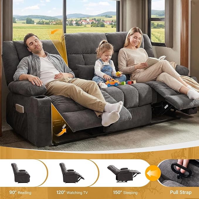 BOSMILLER Reclining Sofa with Cup Holders