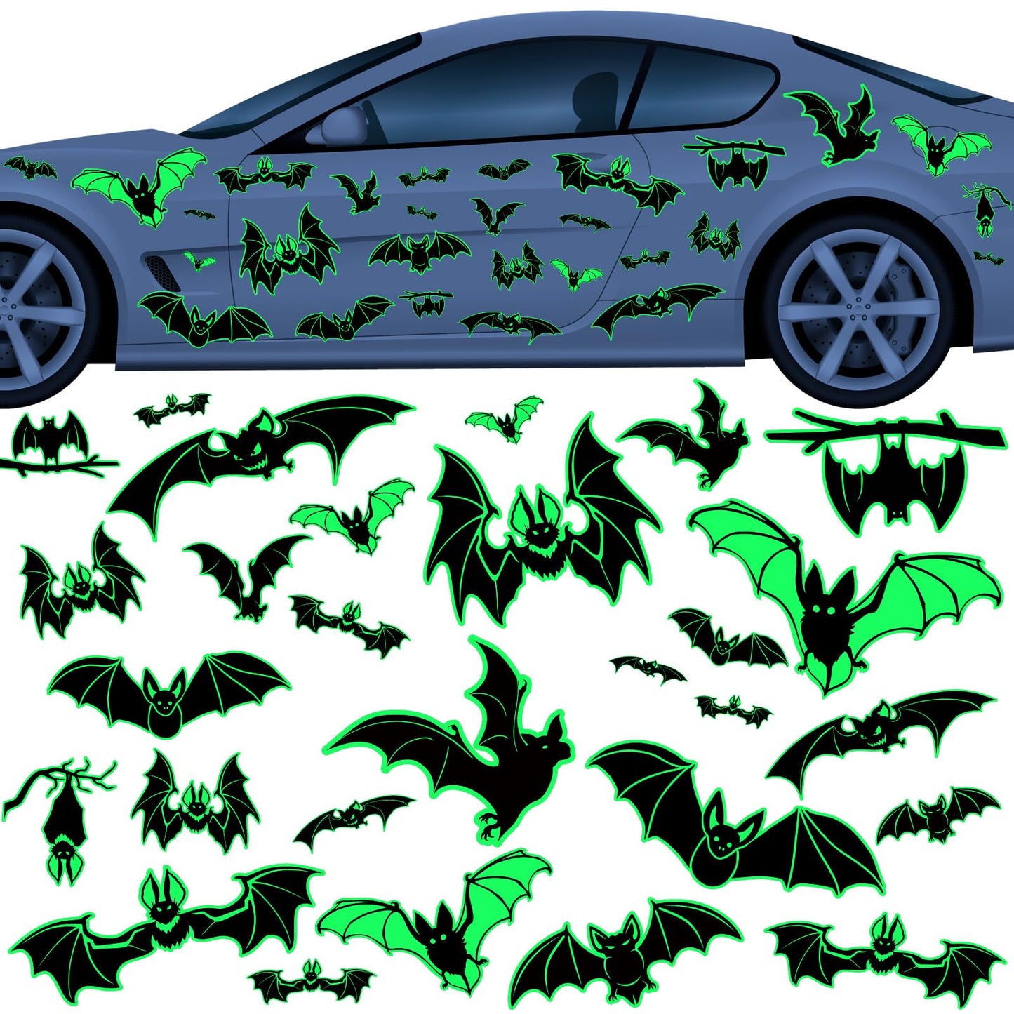 28 Pcs Halloween Magnets Decoration Glow Halloween Car Bats Magnet Stickers Luminous Fridge for Garage Metal Door Kitchen Spooktacular Decoration