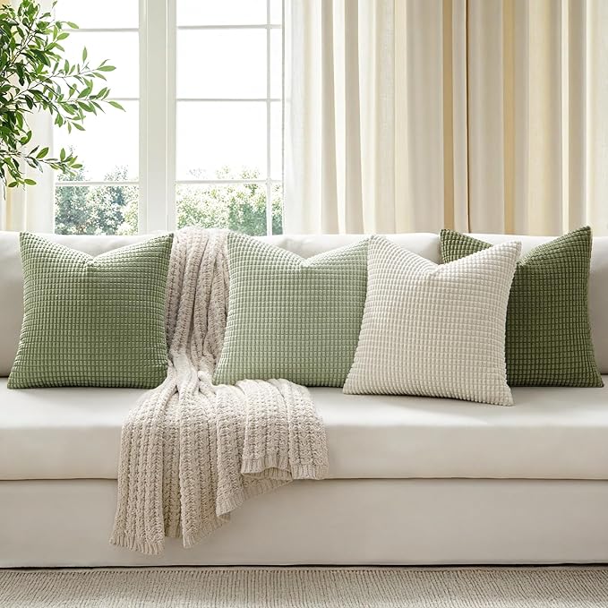 MIULEE Modern Farmhouse Decorative Spring Pillow Covers 18x18 Inch Set of 4