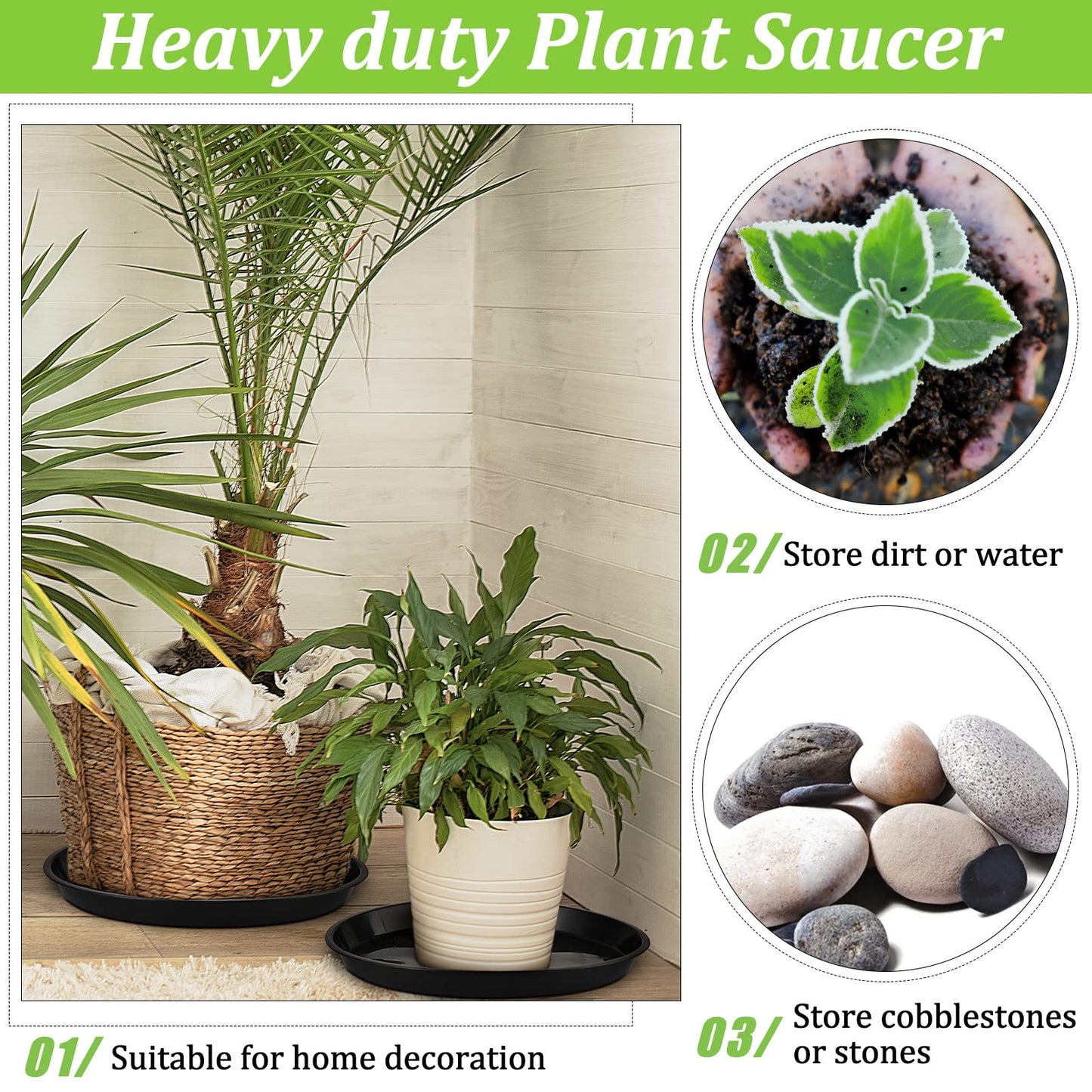 Eccliy 12 Pcs Plastic Plant Saucers Round Plant Tray Large Flower Pot Heavy Duty Planter Water Trays Thick Planter Drip Saucers for Indoors and Outdoors(16 Inch,Black)