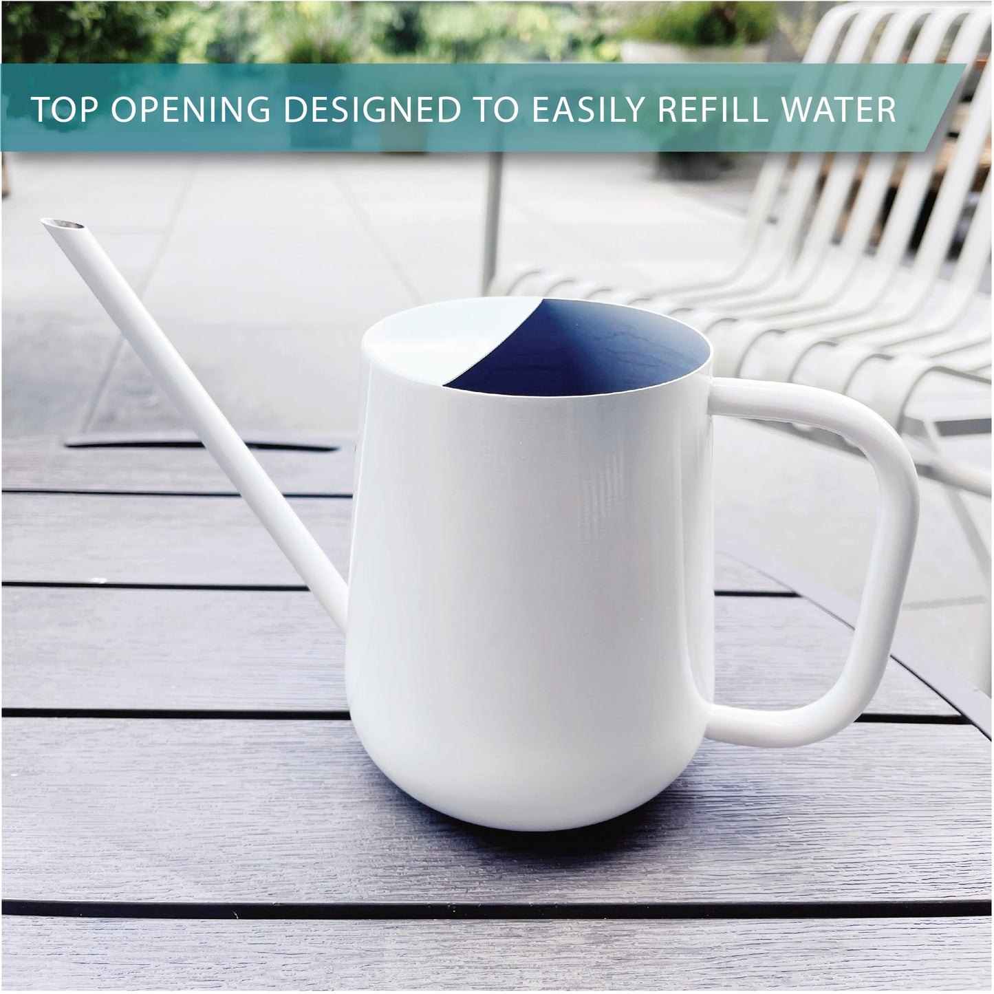 LOOPSEED Metal Watering Can for Indoor Houseplants Outdoor Garden Long Sprout Water Can for Succulents Herb Bonsai Modern Garden Tool 33.8oz/1000ml (Brilliant White)