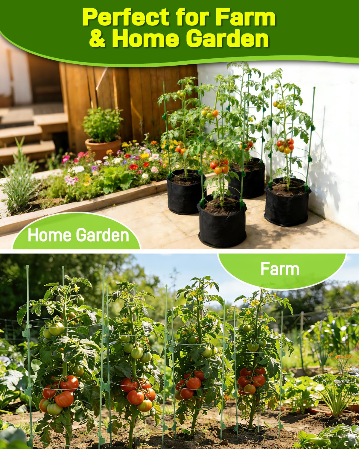 4 Pack 35.4" Tall Tomato Cages for Pots and Containers, Adjustable Tomato Plant Support with Sliding Clips, Plastic-Coated Metal Tomato Trellis Cage for Patio, Raised Bed & Garden Vegetables