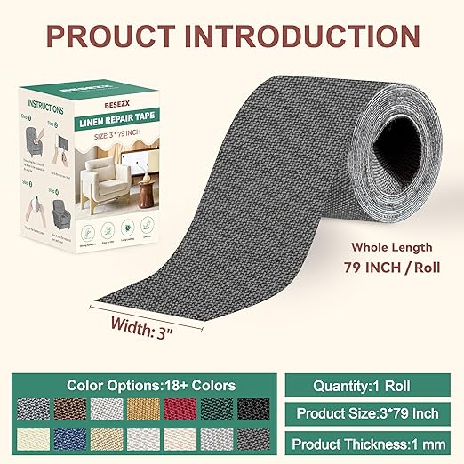 BESEZX Linen Fabric Repair Tape, 3x79 Inch Self Adhesive Repair Patches