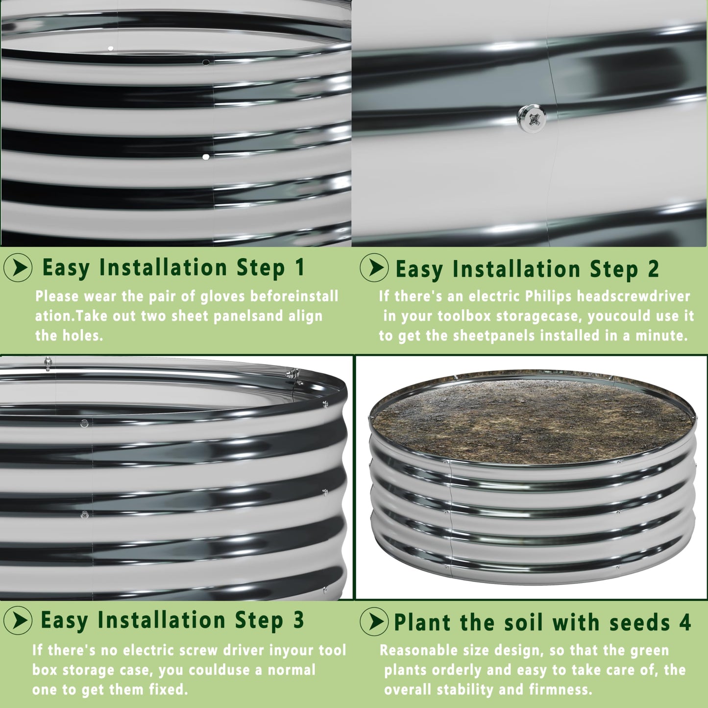 DIIYIV 3Pack 3x3x1ft Galvanized Raised Garden Bed, Planter Raised Garden Beds Outdoor, Round Clearance Raised Garden Beds for Gardening Vegetables
