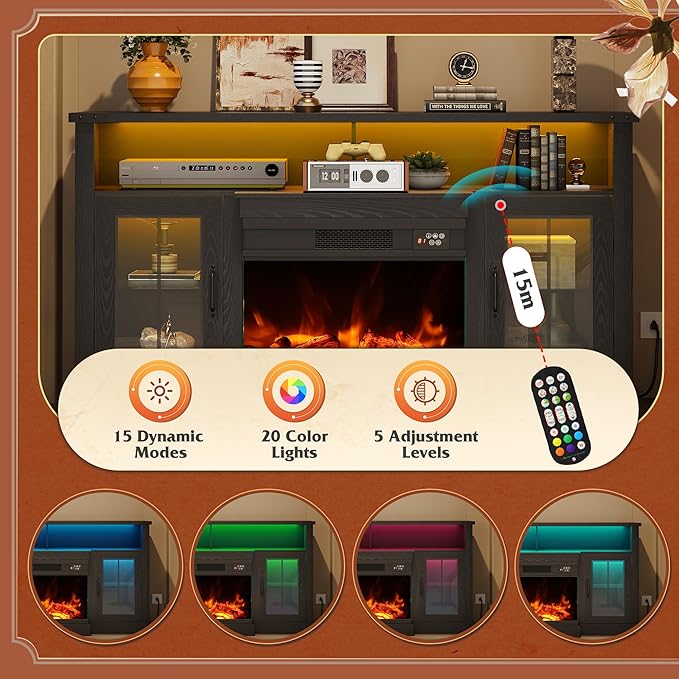 WLIVE 3-Sided Glass Electric Fireplace TV Stand