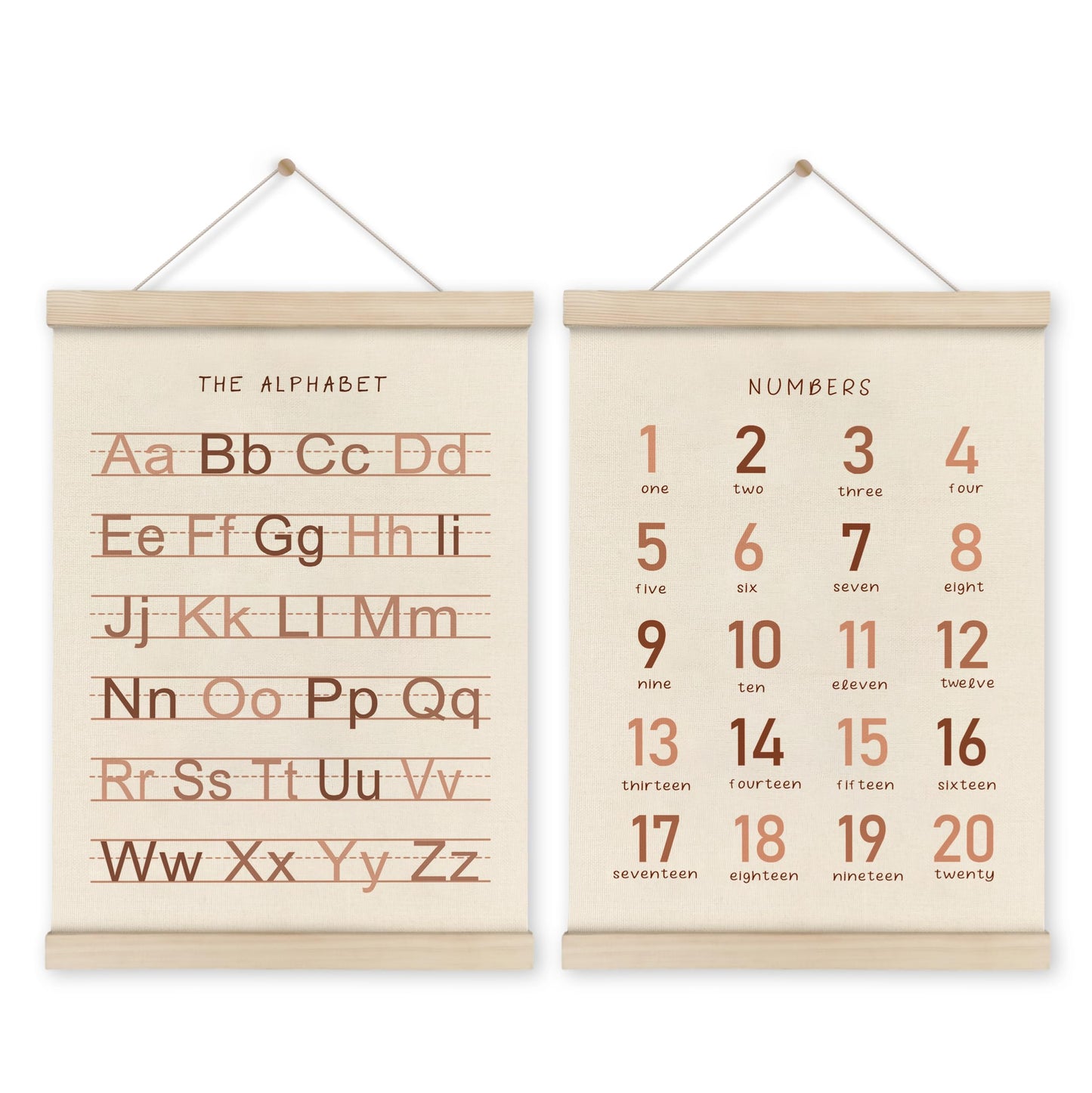HRQKO Alphabet Numbers Poster Hanger Frame Set of 2, Girls Nursery Wall Decor, ABC Poster Wall Art with Wooden Frames, Burnt Orange Alphabet Banner Wall Hanging Decor for Toddler Playroom,12x16 Inch