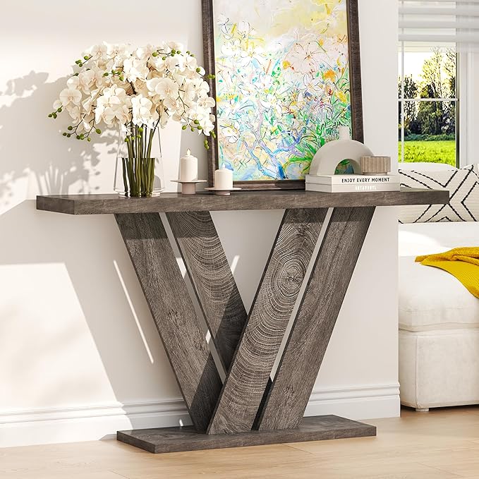 karlott 51 Inch Console Table, Modern V-Shaped Entryway Table, Wood Sofa Table