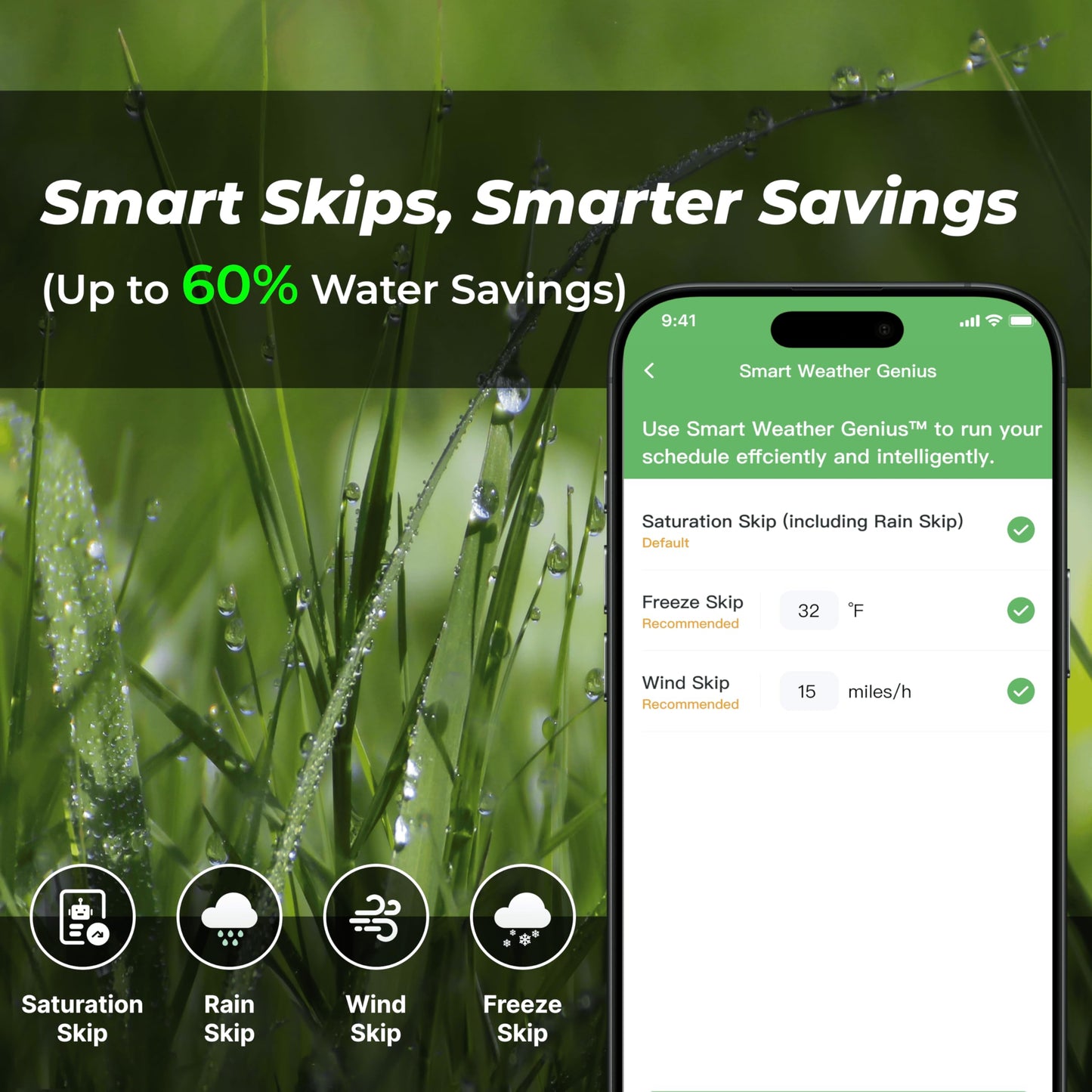 Indoor/Outdoor Smart Sprinkler Controller, ET Automatic Watering Irrigation Controller,2.4GHz WiFi, Ultra Water Saving via Rain/Freeze/Wind/Saturation Skip, App Remote Control & Fault Alerts