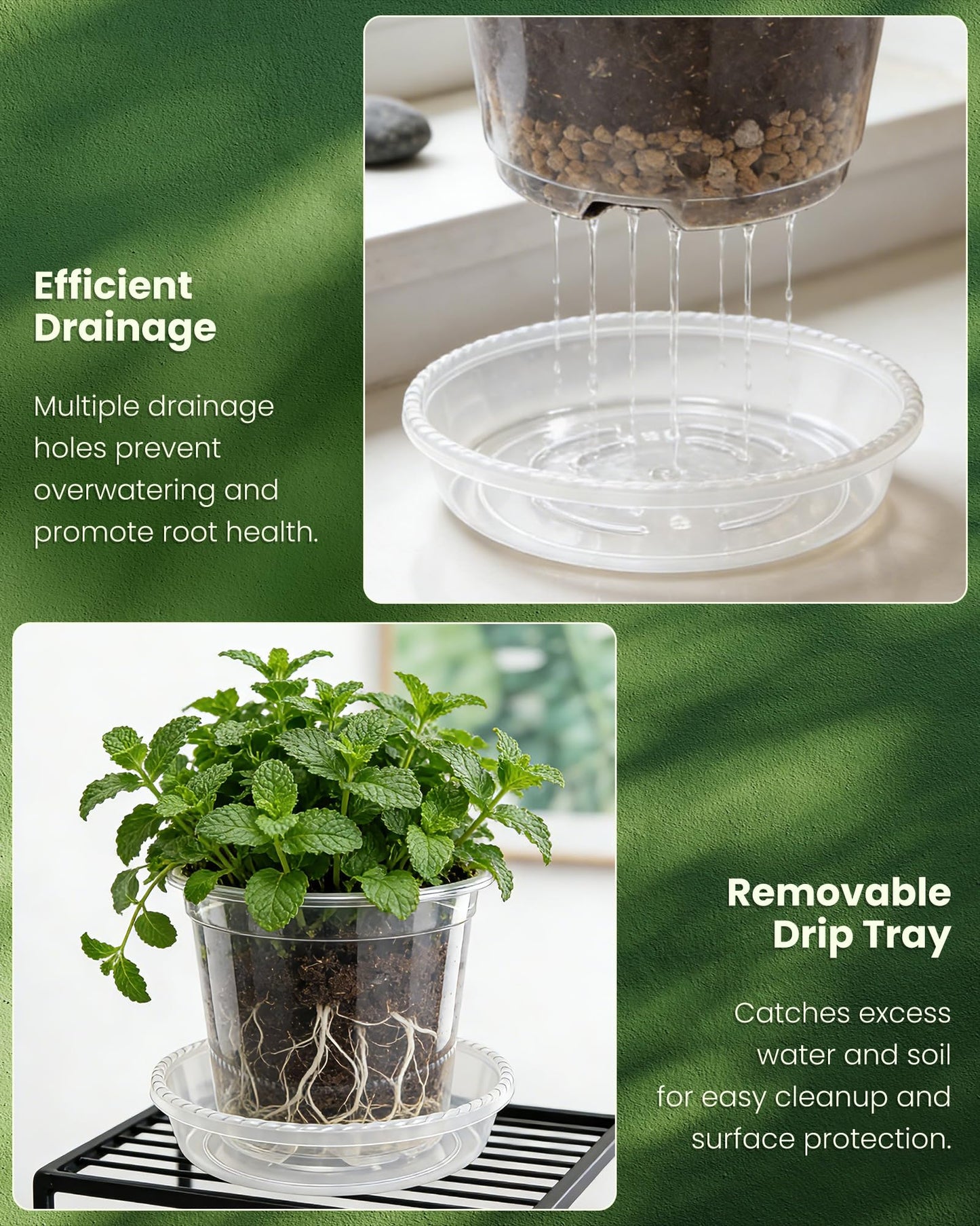 WandaQueen 24 Packs Clear Nursery Pots for Plants with Saucers, 7/6/5/4 Inch Plastic Flower Pots with Drainage Hole, Variety Pack Seedlings Plant Pot with 24 Plant Labels