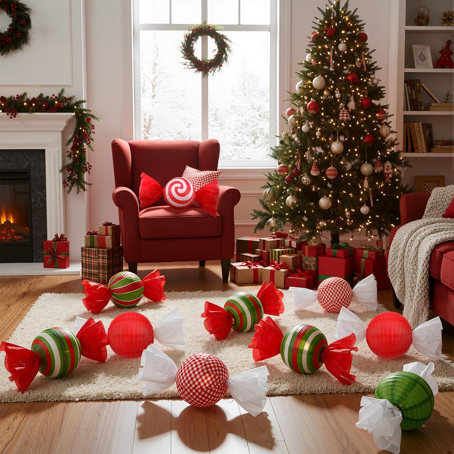 Faccito 12 Pcs Christmas Candy Paper Lanterns 8 Inch Red Green White Candy Canes Peppermint Lanterns DIY Decorative Hanging Paper Party Decorations for Xmas Party Supplies