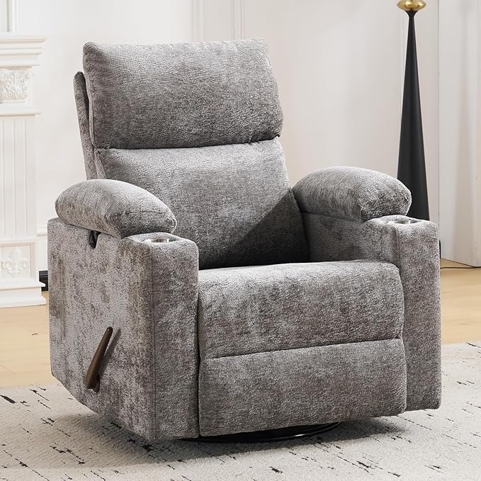 Swivel Rocker Recliner with Adjustable Armrests, Rocking Nursery Chair with