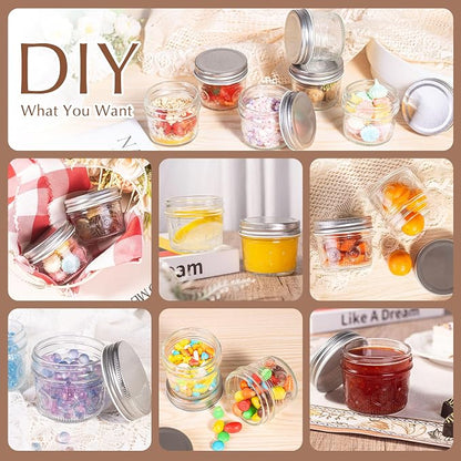 Amzcku 4 oz Glass Mason Jars with Regular Mouth Lids - 24-Pack Glass Canning Jars for Storage, Overnight Oats, Jam, Jelly, Honey, Beans, Spices, Wedding Favors, Shower Favors