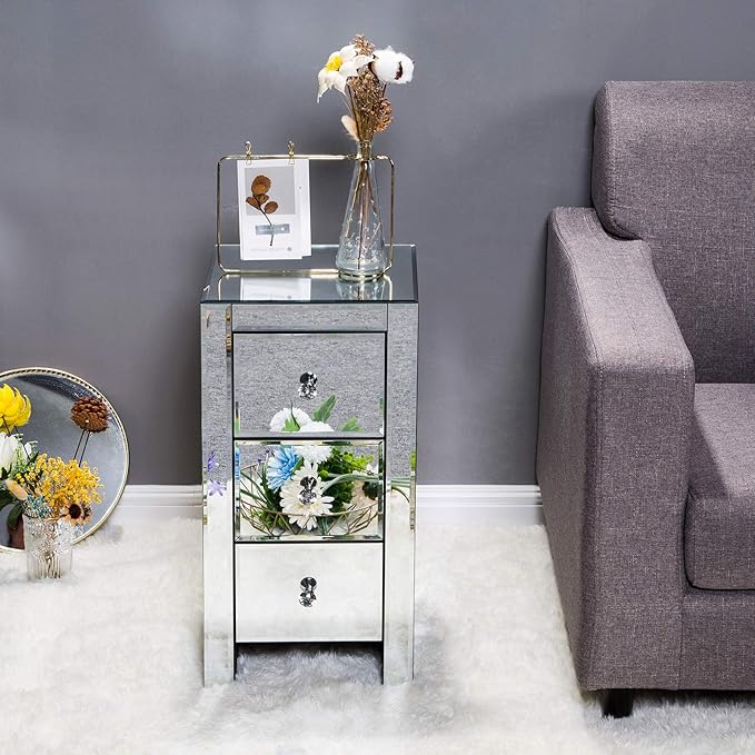 Mirrored End Table Modern Small Sofa Corner Table