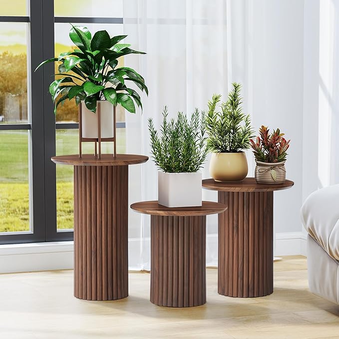 Bifins Round Nesting Coffee Table Set of 3, Mid Century Modern Fluted Coffee