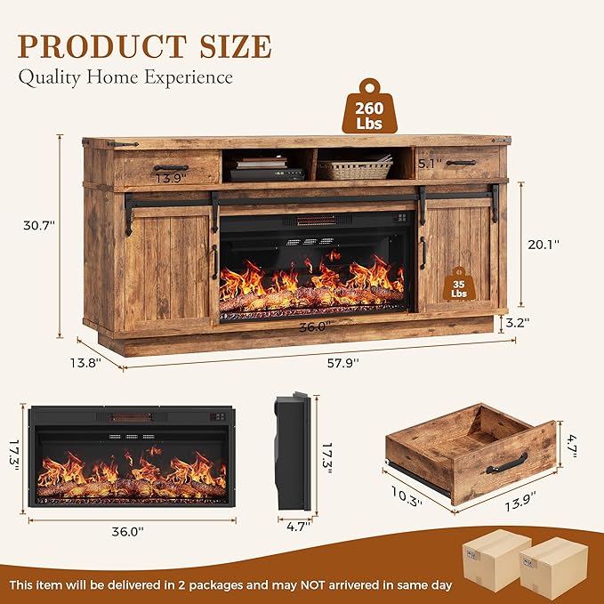 Jocoevol Fireplace TV Stand for TVs up to 65", Electric Fireplace