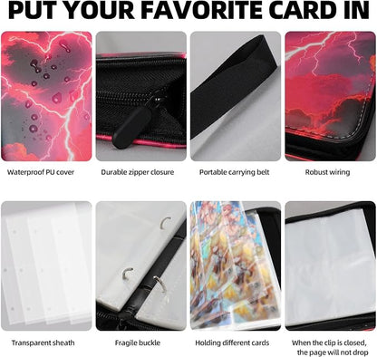 Collectible Trading Card Albums,4 Pocket Card Binder, 400 Double Sided Pocket PU Premium Zip Trading Collection Binderwith 50 Removable Sleeves, Card Folder forTCG, Sports Cards (Red&Yellow& Blue)