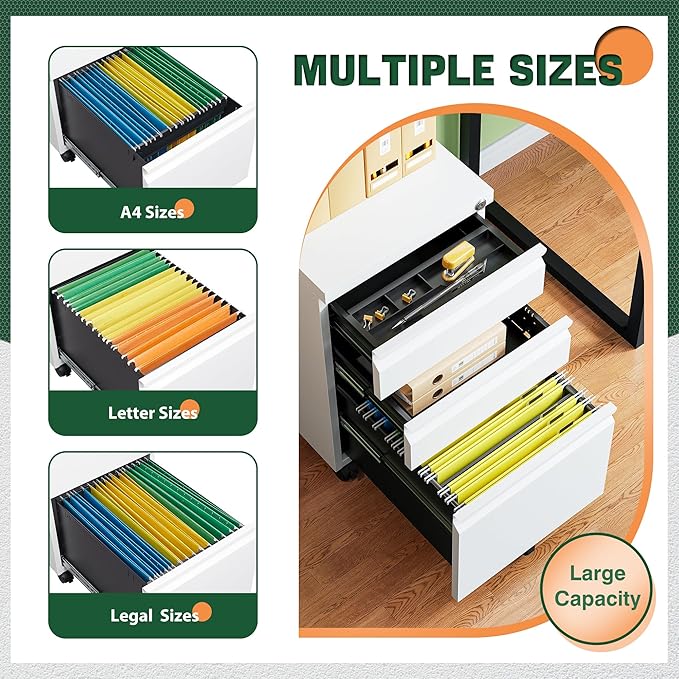 Letaya 3 Drawer Mobile File Cabinet
