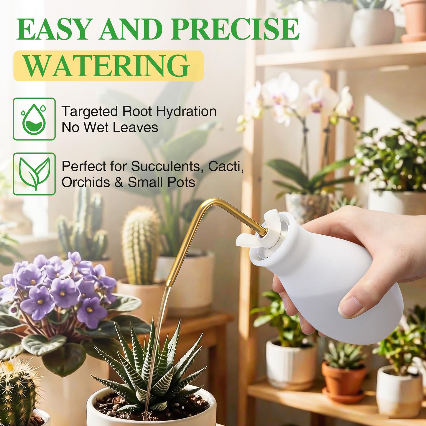 Squeeze Bottle for Hanging Plants, 19" Long Spout Plant Watering Bottle, Easy Squeeze Indoor/Outdoor Watering Can Alternative, Precise Sprinkling for Hanging Baskets, Houseplants (8 oz)