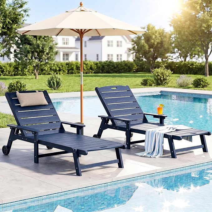 Outdoor Lounge Chair with 5-Position Adjustable, Outside Lounge Chair with Cup