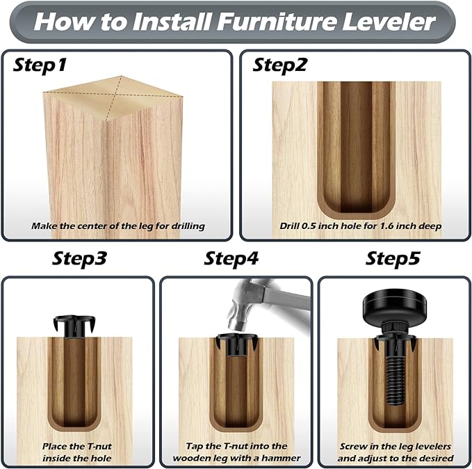 10 Set Adjustable Furniture Leveling Feet, Adjustable Leg Levelers