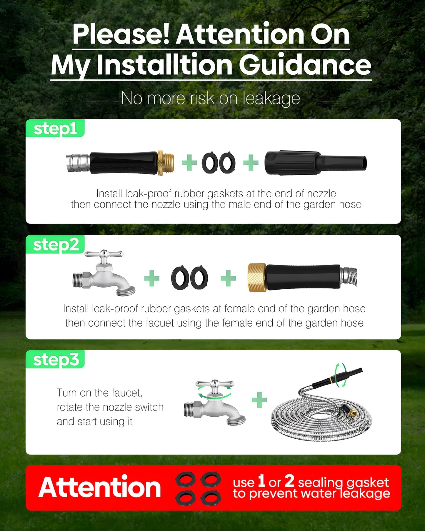 Short Metal Garden Hose 5 ft Connector, Stainless Steel Small Hose Extension Adapter for Hose Reel, Long, Flexible, Lightweight & Heavy Duty Water Pipe, No Kinking Outdoor Water Hose for Yard, 5 Feet