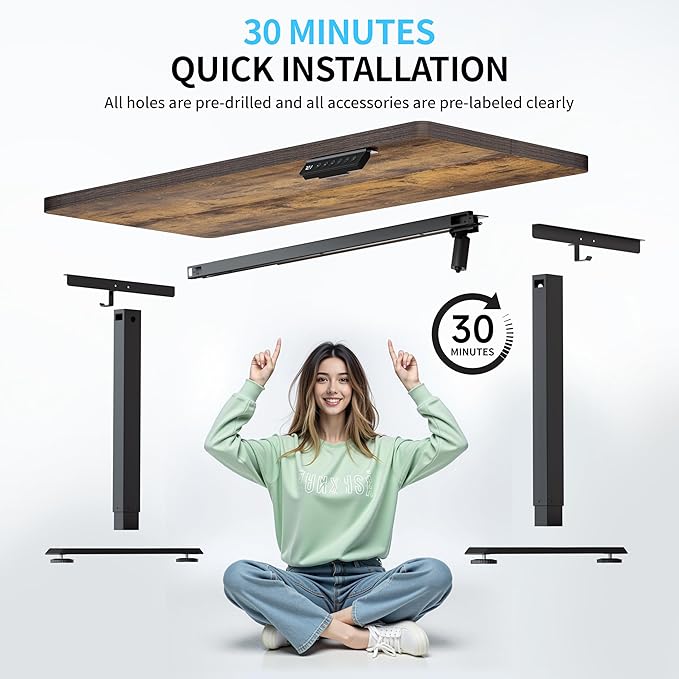 BIZUM Electric Standing Desk, Rustic Brown Sit to Stand Desk Memory Gaming