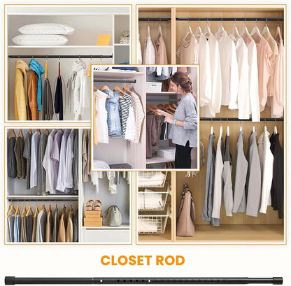 Oval Closet Rod for Hanging Clothes Adjustable Closet Rods 18 to 63 Inch Heavy Duty Black Poles Bar Closet Rod Expandable for Wardrobes Laundry RV