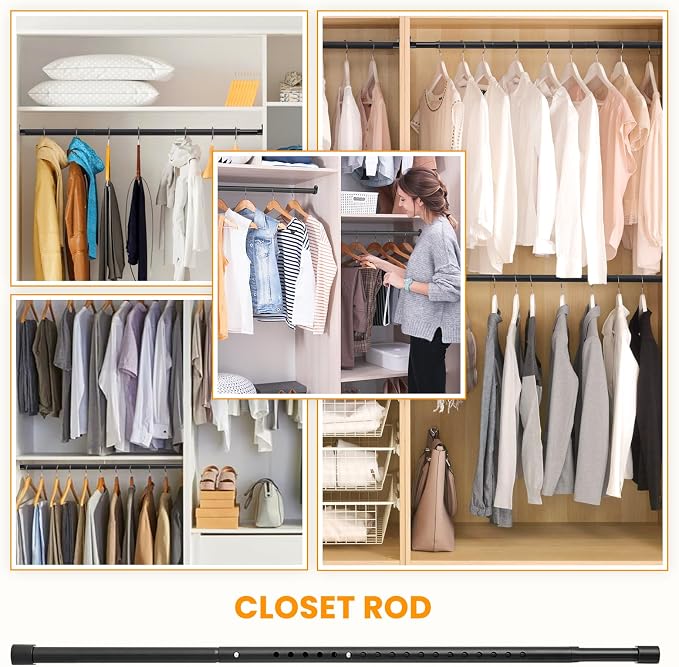 Oval Closet Rod for Hanging Clothes Adjustable Closet Rods 18 to 75 Inch Heavy Duty Black Poles Bar Closet Rod Expandable for Wardrobes Laundry RV