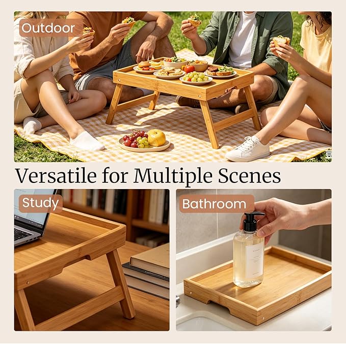 Fibogollo 2 Pack Bamboo Bed Tray Table