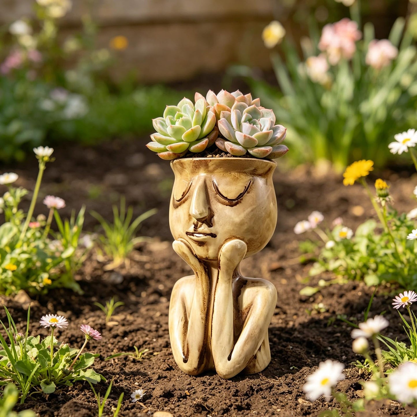 LIUXINJIAN-RHX Face Planters Pots Head Unique Face Flower Pot Head Planter for Indoor Plants Cute Small Succulent Pots Indoor Plant Pot, Great Gift Unique Ornaments for Home
