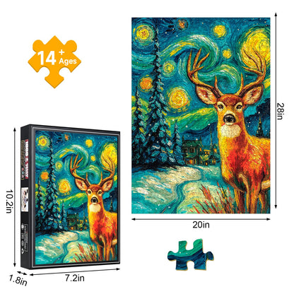 1000 Piece Van Gogh Starry Night Deer Snowy Forest Jigsaw Puzzle