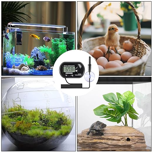 8pcs Aquarium Thermometer LCD Digital Fish Tank Thermometer with Water-Resistant Sensor Probe and Suction Cup for Turtle Incubators Terrarium Water Thermometer