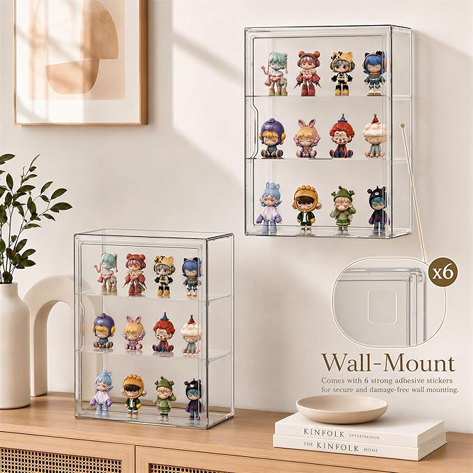 Attelite Acrylic Display Cases for Collectibles, 2 Pack 3 Layer Clear Display