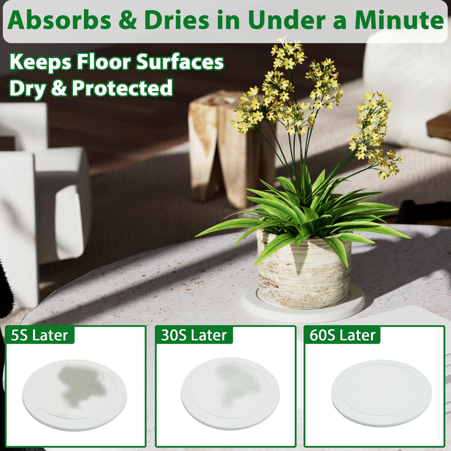 Creproly Plant Saucer Flower Pot Saucers Plant Trays for Pots Instant Dry Diatomaceous Earth Round Plant Drip Trays for Indoors Keeping Counter and Floors Dry and Clean (2pcs White Medium)