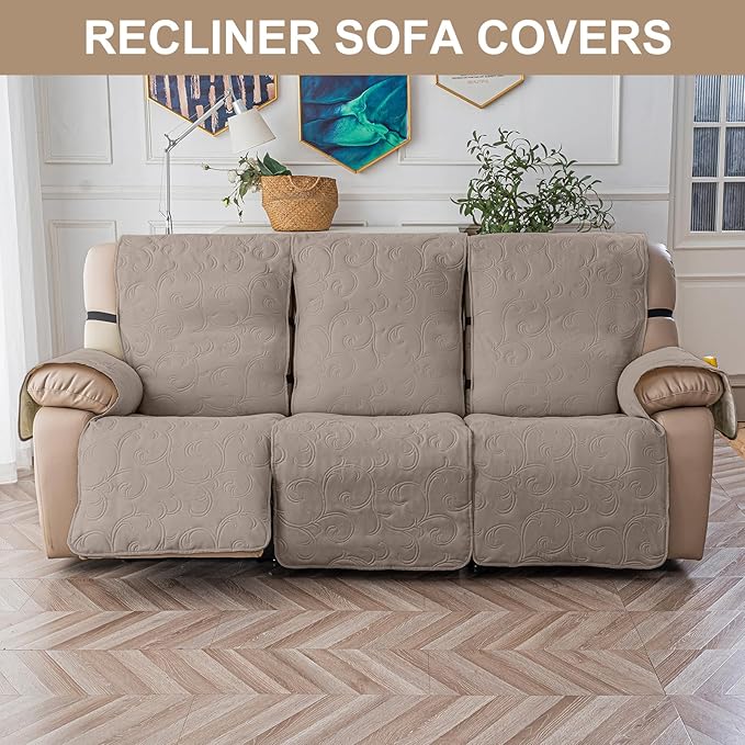 100% Waterproof Recliner Sofa Covers 3 Seater, 6-Piece Split Non-Slip Reclining