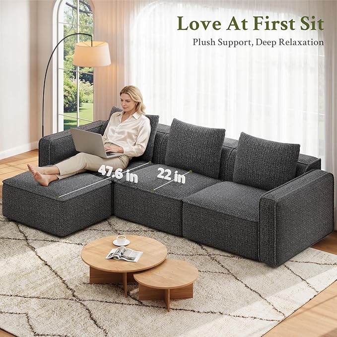Welzona 103" Sectional Couch, Locked-in Modular Sectional Sofa, Wood Frame