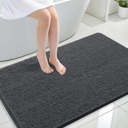 OLANLY Large Bathroom Rugs 47x32, Extra Soft Absorbent Chenille Bath Rugs, Rubber Backing Quick Dry, Machine Washable Bath Mats for Bathroom Floor, Tub and Shower, Home Decor Accessories, Dark Grey