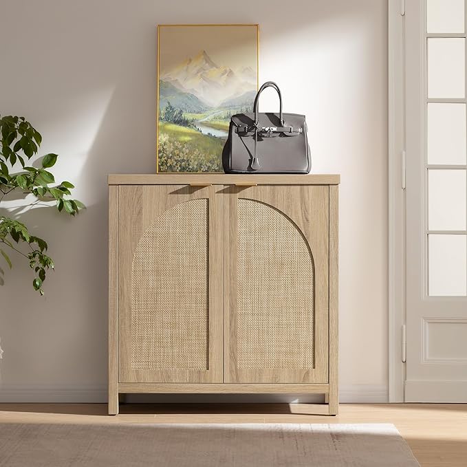 SICOTAS 102"W Rattan Sideboard Buffet Cabinet Set of 3, Mid Century Modern