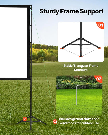 VEVOR Projector Screen with Stand, 100 Inch 160° Wide Angle Indoor Outdoor Projection Screen, 16:9 4K HD Wrinkleless Portable Dual-Tripod Screens with Carry Bag, for Movie Home Theater Presentation