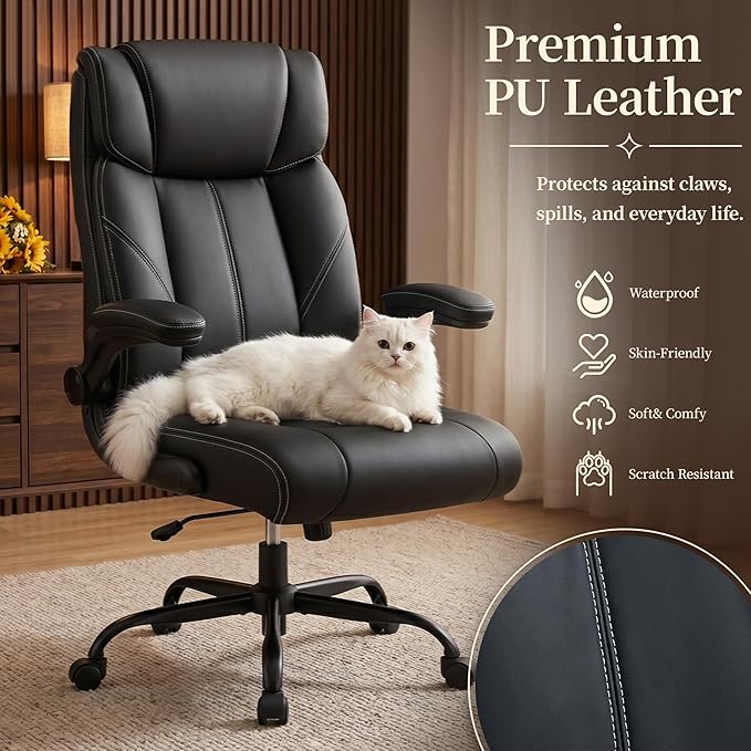 Office Chair, Leather Ergonomic Computer Desk Chair